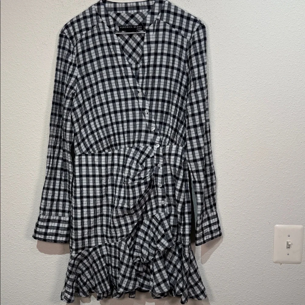 Veronica Beard Ruffled black/white Gingham lined mini dress size Medium - Picture 3 of 9